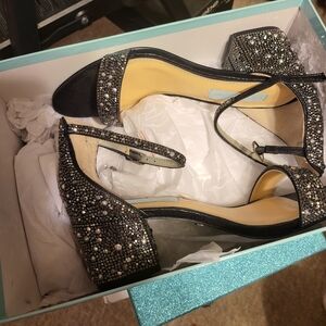 Betsey Johnson Black and Silver Embellished Heels